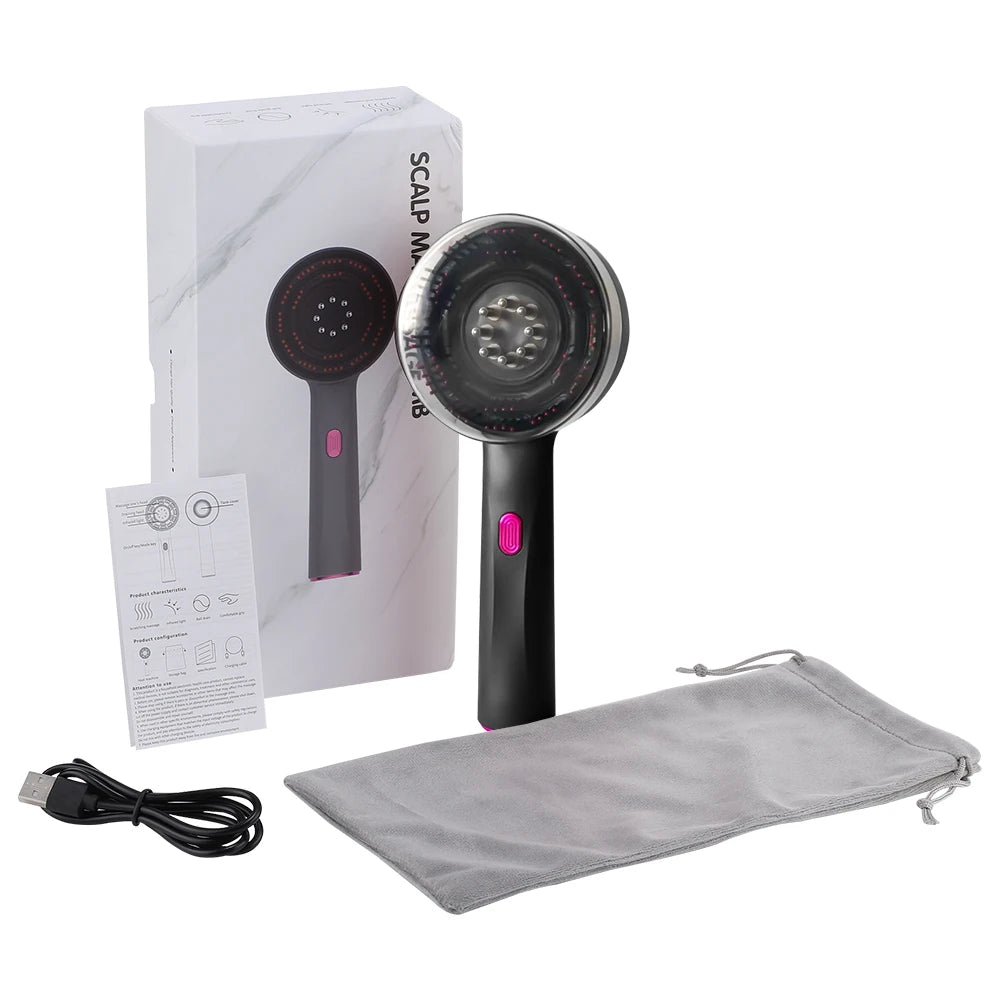 Brosse Massante Électrique à Lumière Rouge - Stimulateur Capillaire et Soin Profond