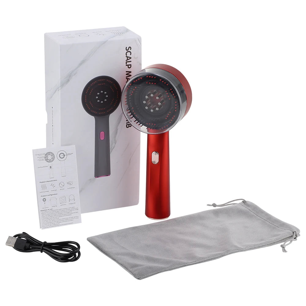 Brosse Massante Électrique à Lumière Rouge - Stimulateur Capillaire et Soin Profond