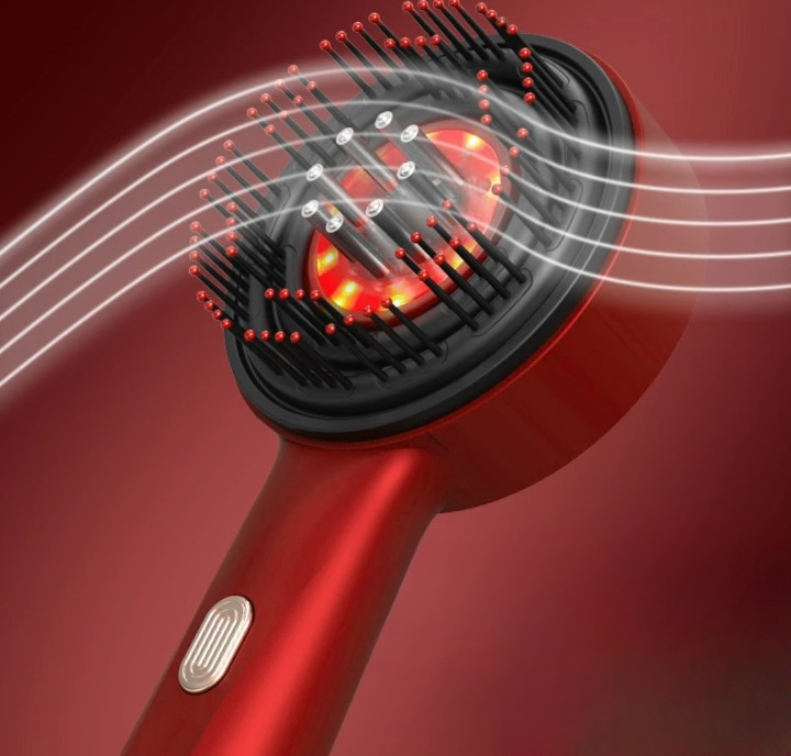 Brosse Massante Électrique à Lumière Rouge - Stimulateur Capillaire et Soin Profond
